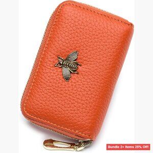 Genuine Leather RFID Zipper Card Case Wallet with 14 Slots